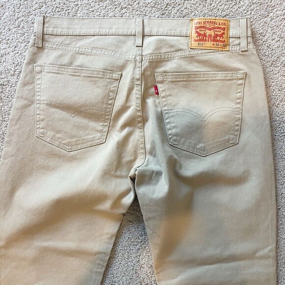 Levis 511 Pants Mens 36x32 Tan Utility Khaki Work Red Tab Straight - Picture 11 of 11